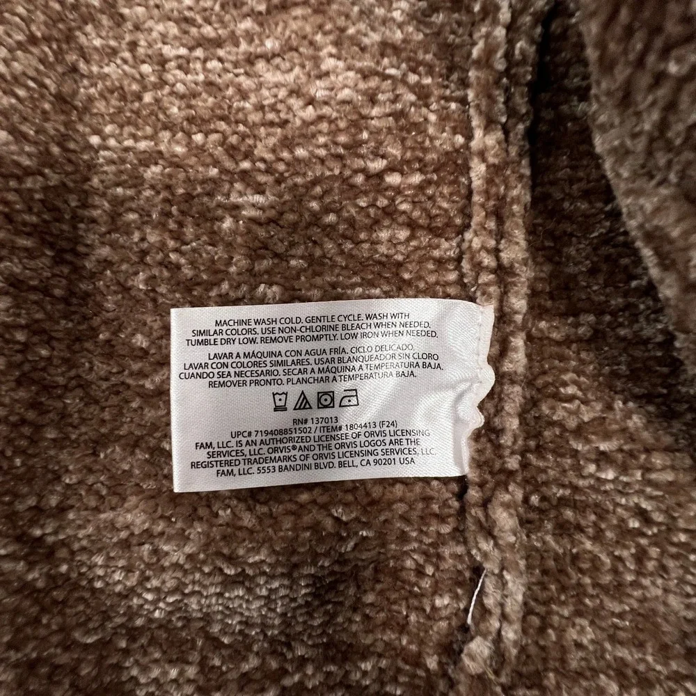 Orvis Brown Chenille Cardigan Sweater Shawl Collar Open Front Pockets Large